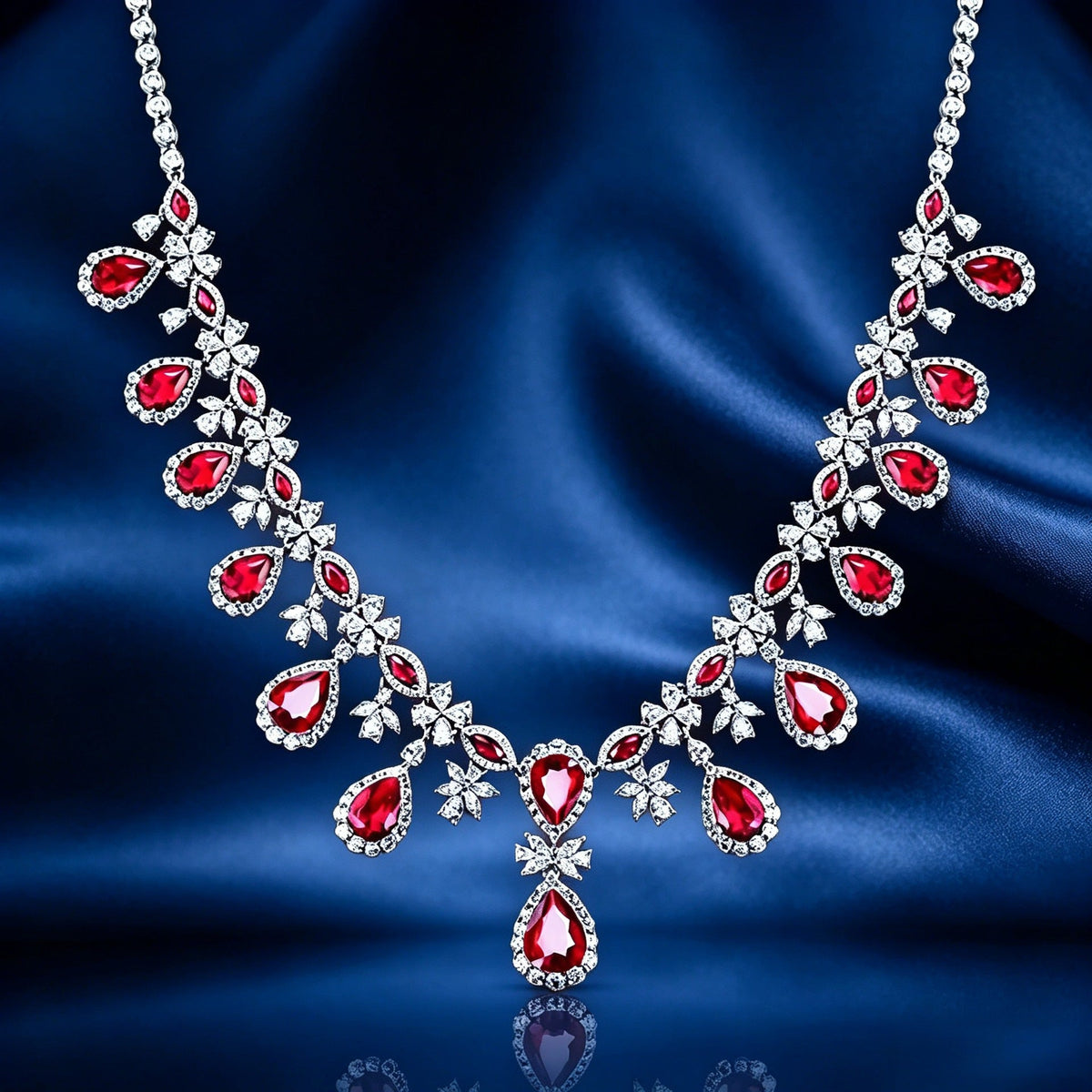 Luxurious French-style Pigeon-blood Ruby Necklace For Women, Featuring High-end Diamond Embellishments And A Long, Elegant Design
