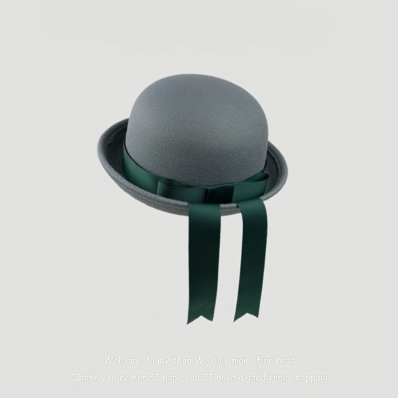 Woolen Preppy-style Hat With A Bow And Ribbon