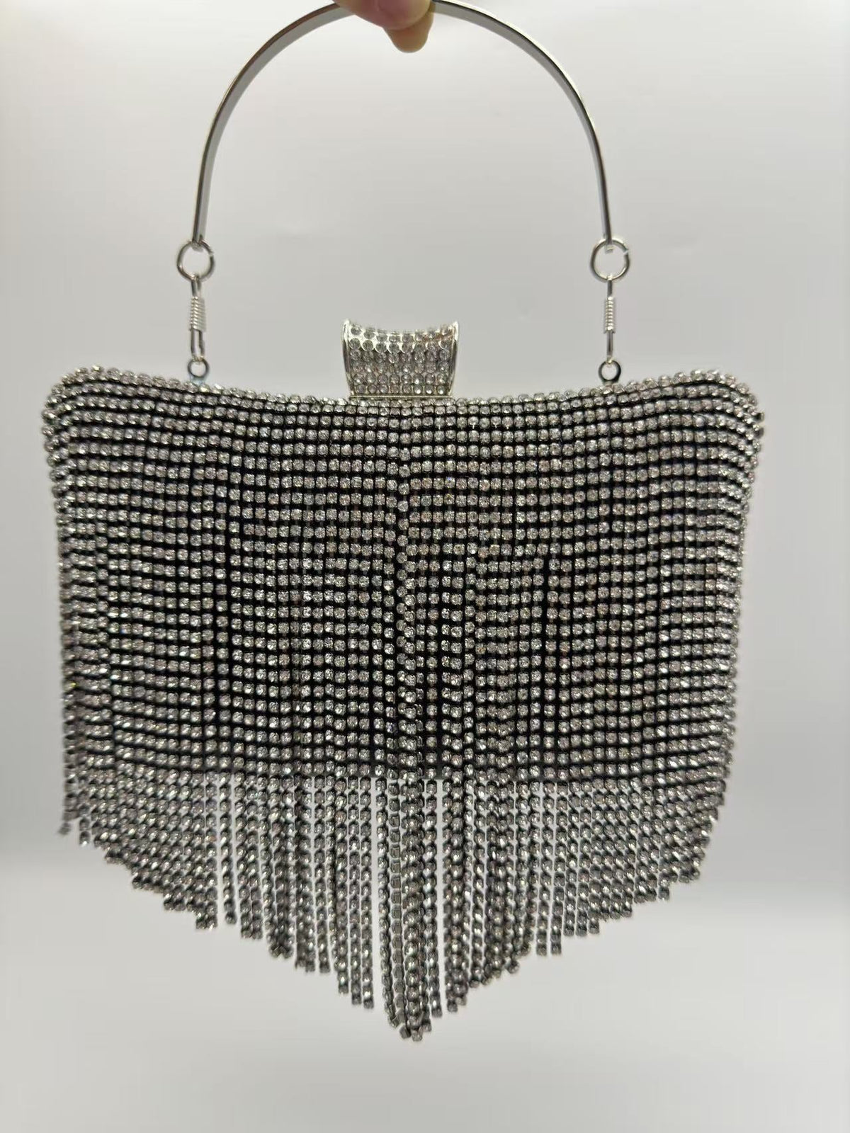 Women's Tassel Rhinestone Evening Clutch  Light Luxury Socialite Handbag, Rhinestone-Studded Top-Handle Purse & Elegant Party Clutch
