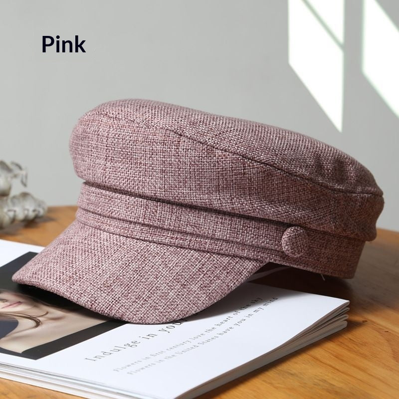 Japanese-style Retro Solid-color Flat-top Cotton-linen Sailor Hat For Women