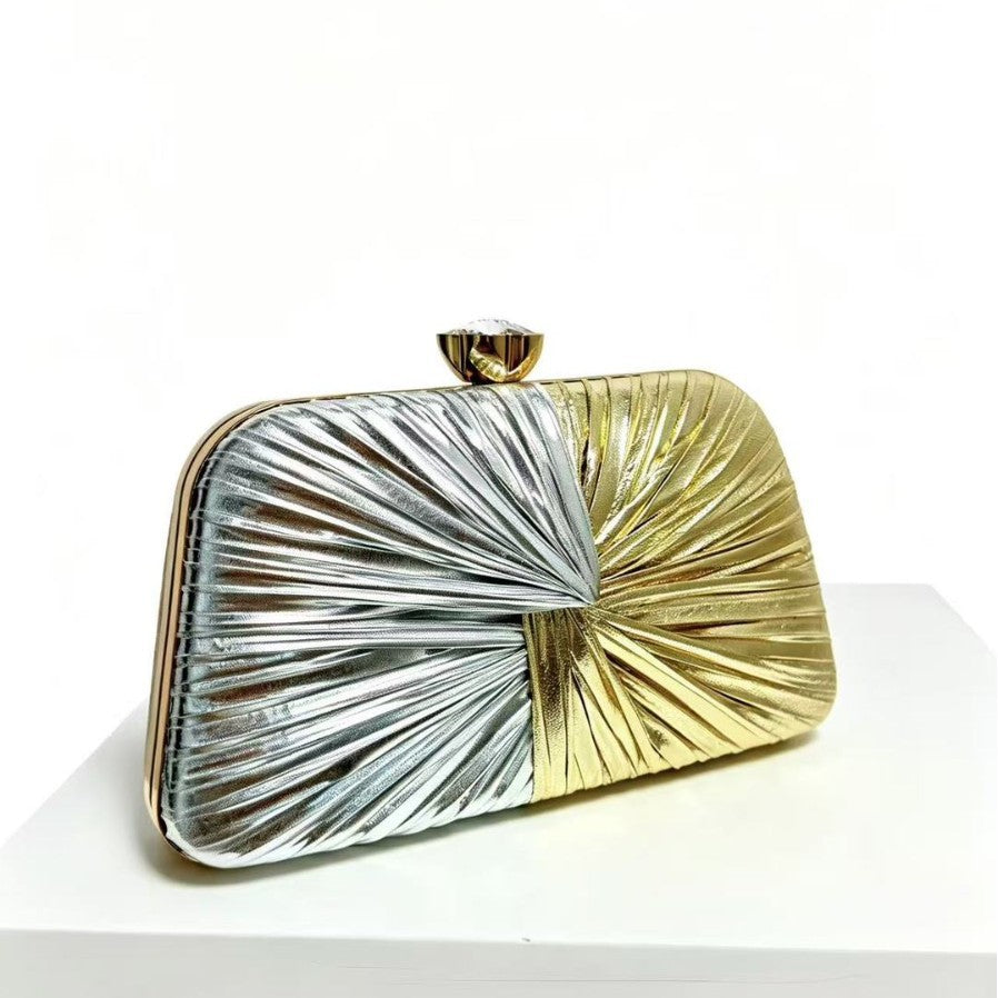 Womens Pleated Clutch Evening Gown Style Tote With Chain Strap For Dinner Parties