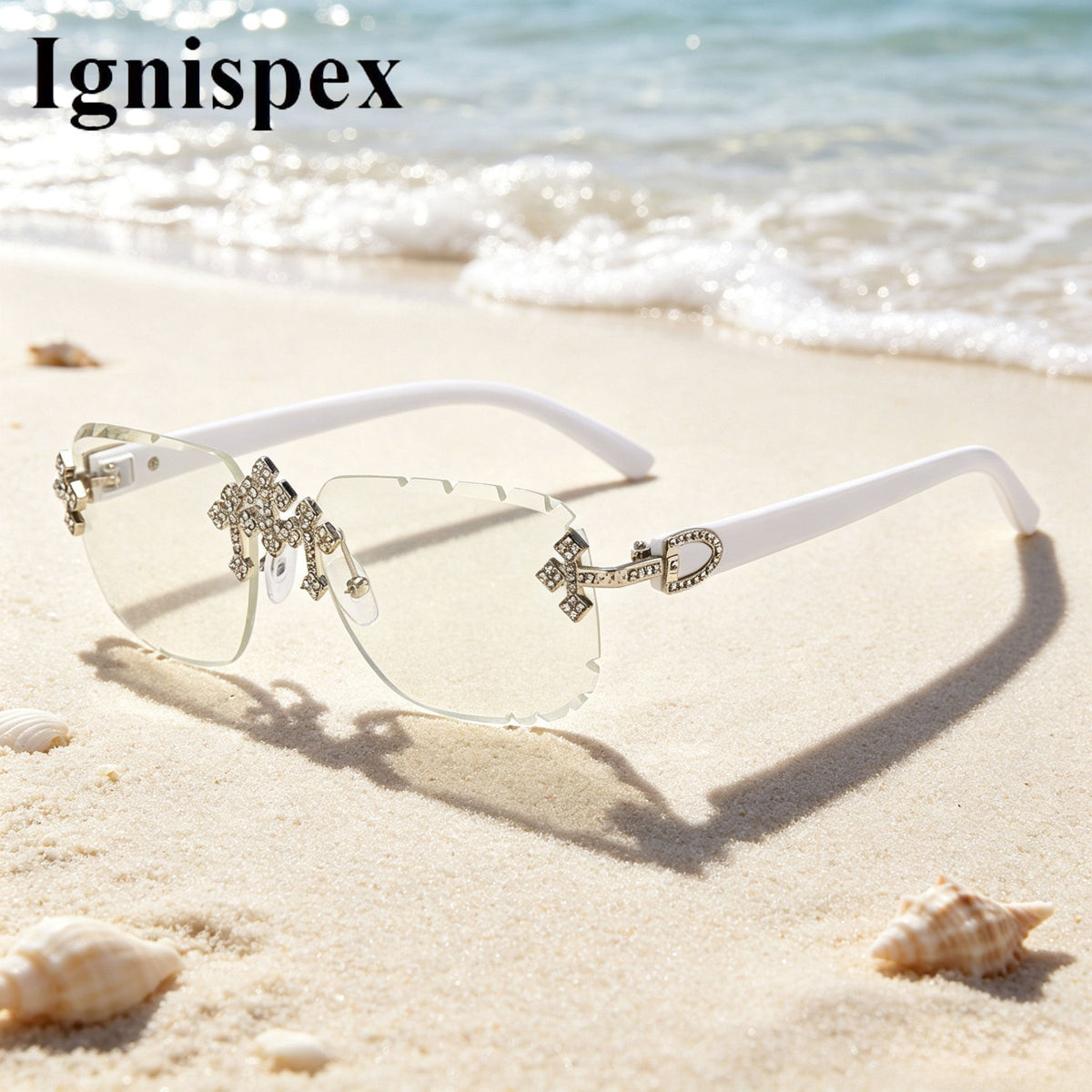 Frameless Square Ladies  Sunglasses, Crystal-studded Frameless Sunglasses, UV Protective Gradient Lenses Sunglasses, Lightweight And Fashionable Eyewear, Suitable For Beach Vacations, Parties And Dail