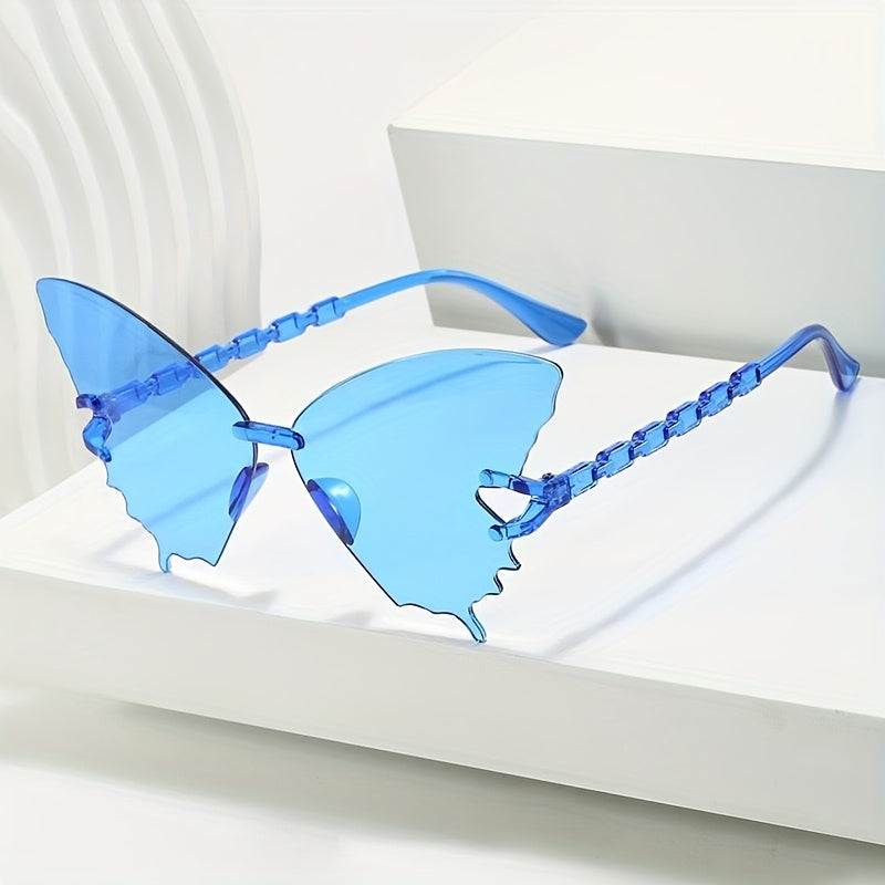 12 Pcs Rimless Butterfly Shaped Sunglasses Gradient Lens Eyewear Fancy Cut Out Frame Lightweight Structure Suitable For Theme Parties, Holiday Events, Beach Travel And Daily Fashion Outfit Matching.