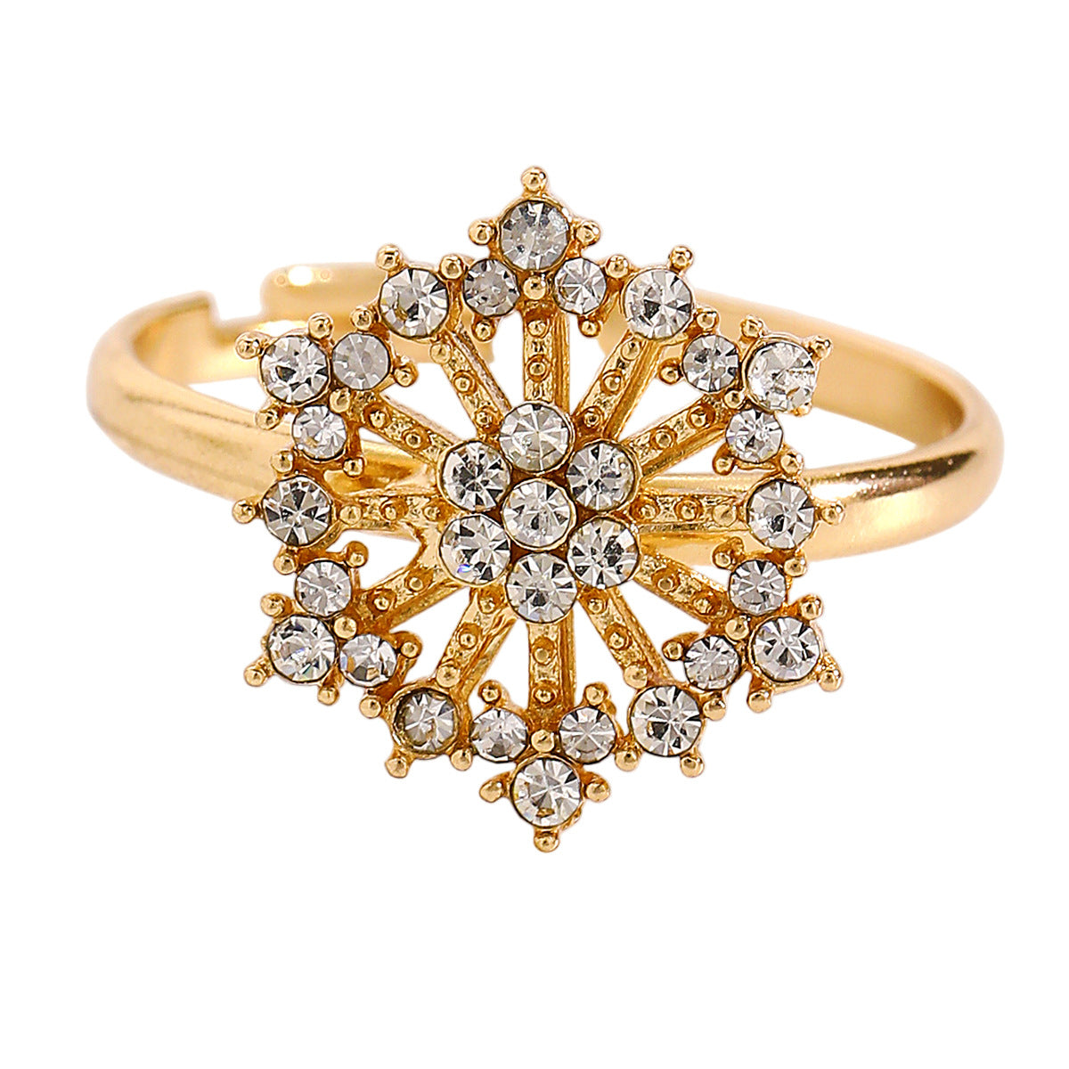Gold Hollow-out Diamond-inlaid Open Ring