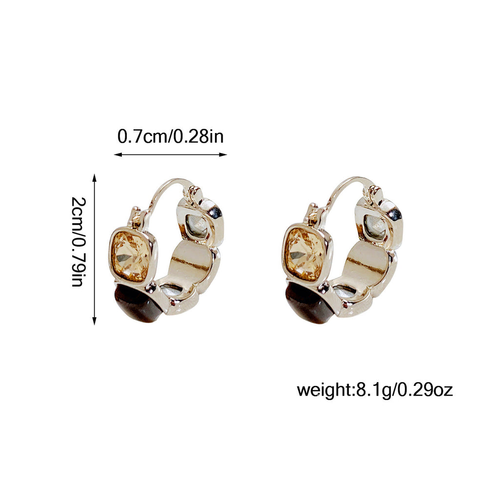 New Geometric Small Square Tiger Eye Stone Earrings Retro Elegant Maillard Color Niche High-End Earrings For Women