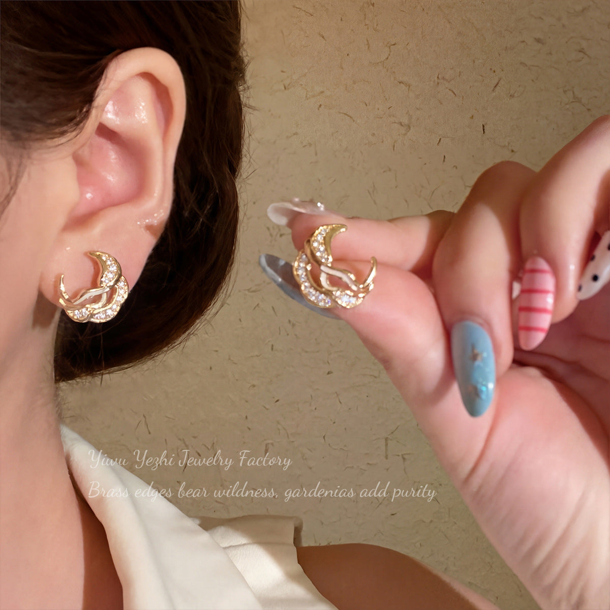 French-Style Fashion Light Luxury Zircon-Encrusted Moon C-Shaped Earrings, Exquisite And Versatile, High-End Earrings, Hot-Selling Wholesale