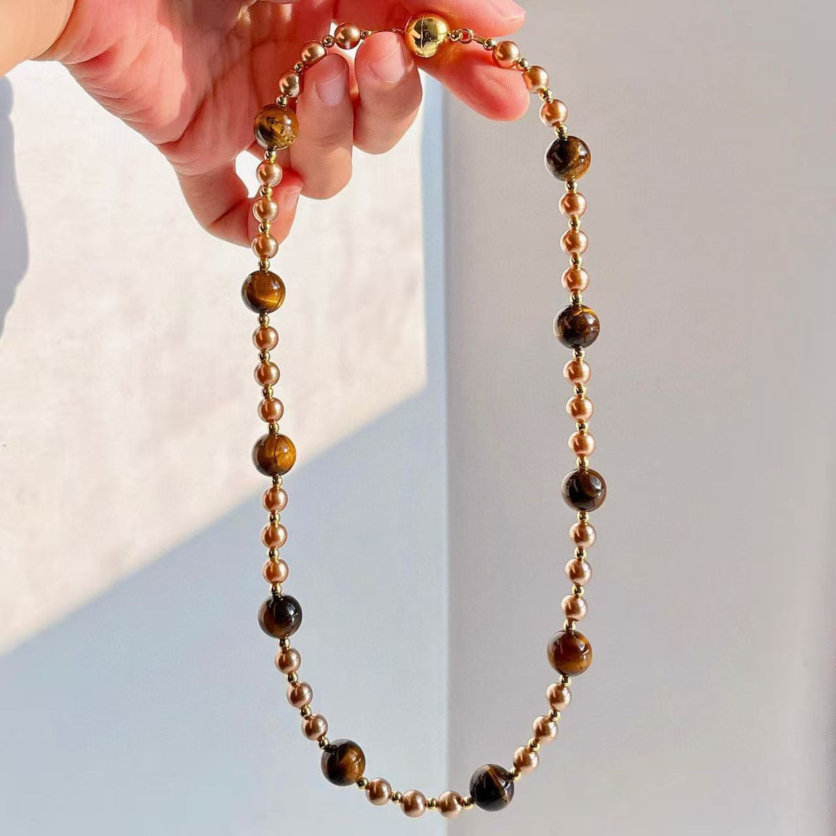 Autumn And Winter Maillard Style Natural Tiger Eye Stone Design Starry Crystal Clavicle Chain Necklace Guaranteed Authenticity And Re-Inspection