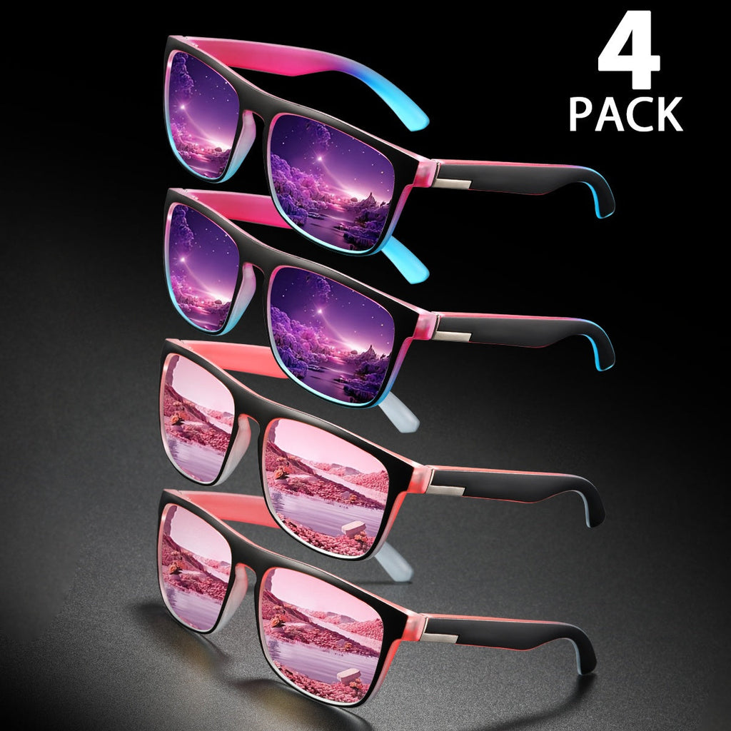 4 Pack Mens Square Sunglasses Set Reflective Mirror Lens UV400 Protection Sun Glasses Lightweight Gradient Temple Eyewear For Driving Fishing Travel And Daily Outdoor Wear