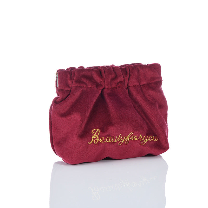 Alphabet-embroidered Velvet Shrapnel Coin Purse