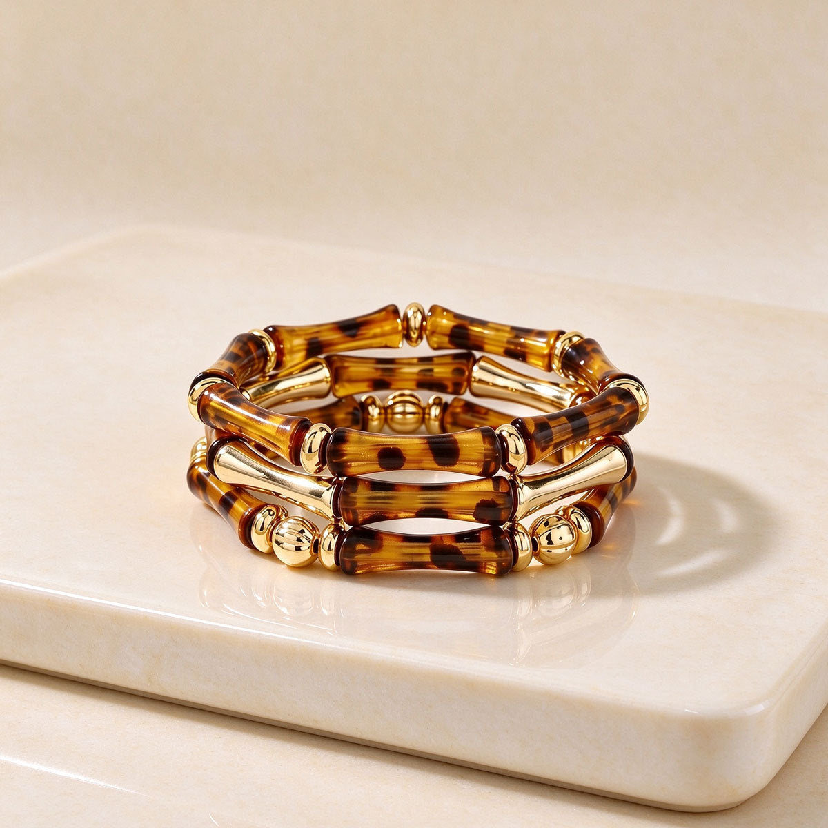 Geometric Leopard Print Woven High-End Designed Bangle, Versatile High Sense Bamboo Joint Bracelet
