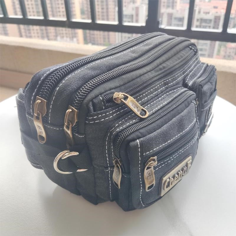 Men's Solid Color Versatile Wear-resistant Canvas Waist Bag