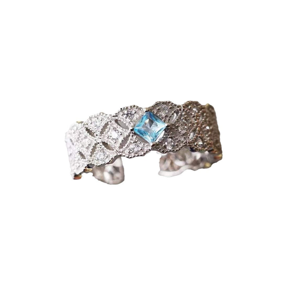 New Artificial Natural Blue Topaz Niche Open Wide Ring Women's Adjustable Retro Classic Lace Ring