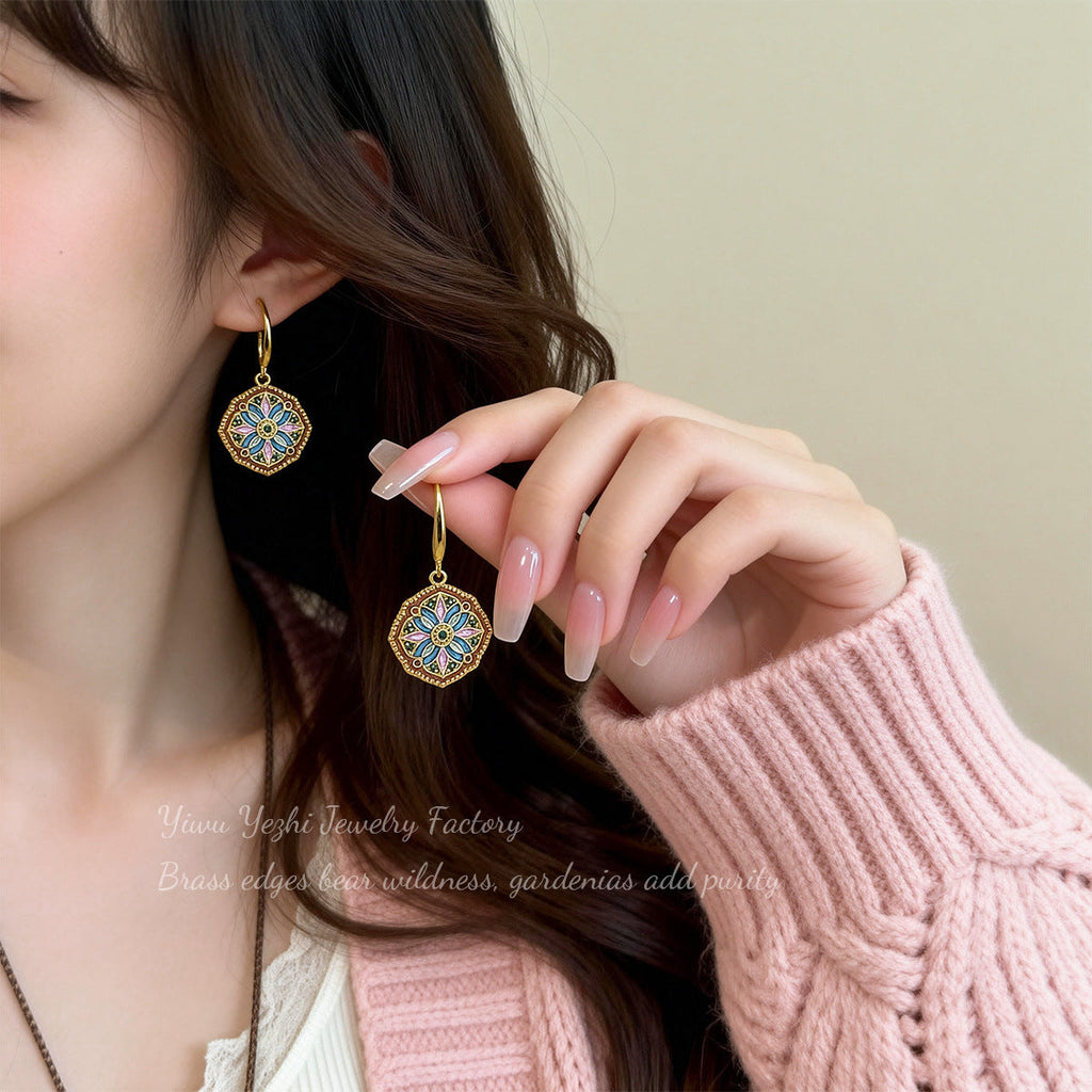 Popular Monet Garden Vintage-Style Earrings, High-End, Light Luxury, Fashionable And Elegant Earrings, Niche And Elegant Forest-Style Earrings