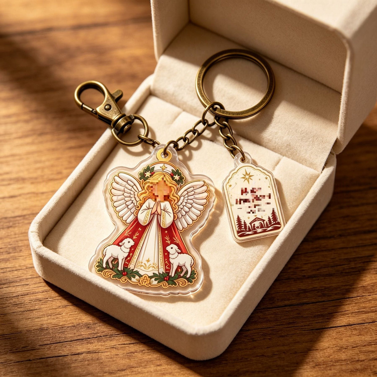 Christmas Acrylic Keychain With Artistic Blessing Message Charm