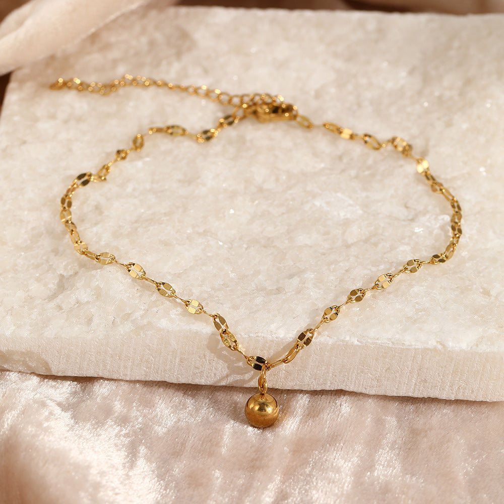 Gold Plated Stainless Steel Dainty Anklet For Women, Shiny Flat Chain Bead Charm Ankle Bracelet, Minimalist Summer Beach Foot Jewelry Gift