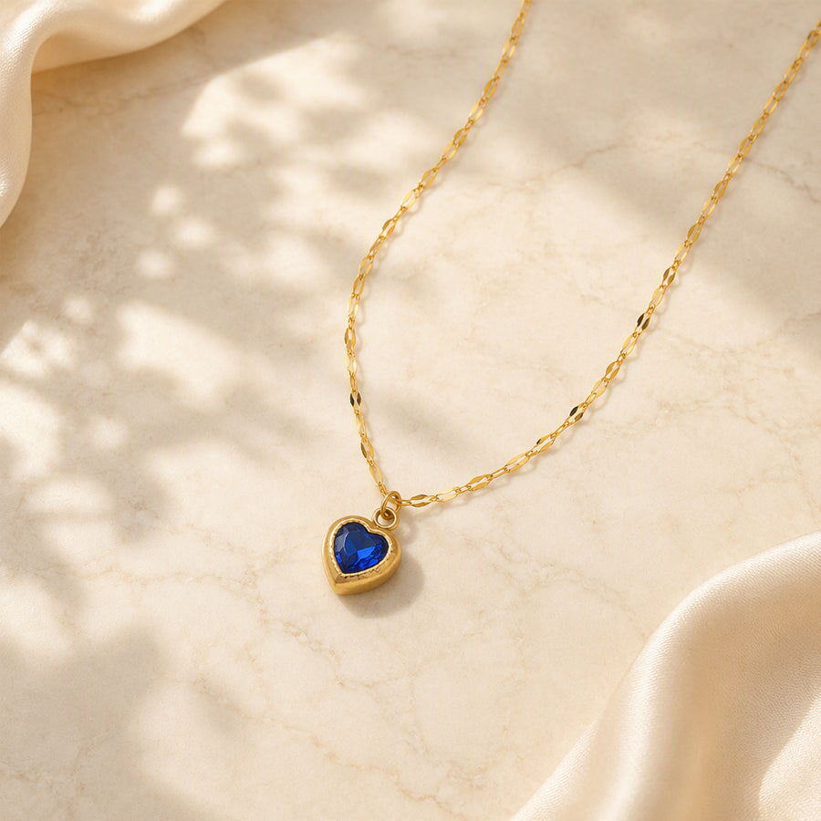 Gold Plated Stainless Steel Heart Zircon Pendant Necklace For Women, Dainty Lip Chain Colorful Heart Crystal Choker, Minimalist Love Jewelry Gift