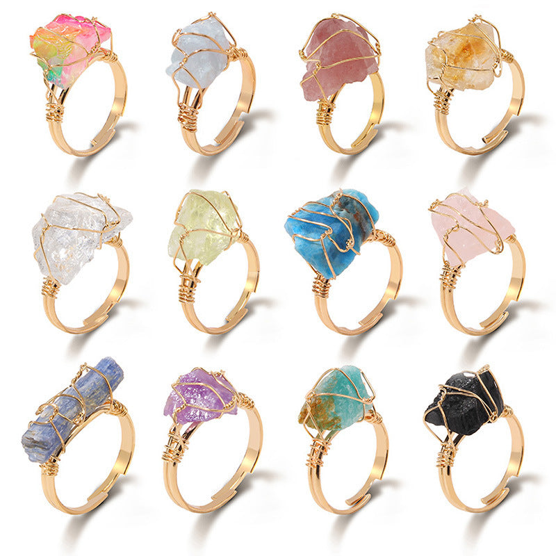 Irregular Natural Stone Amethyst Wrapped Ring