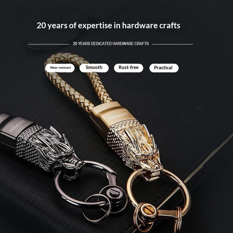 Leather-woven Classic Dragon-head Keychain For Men And Women