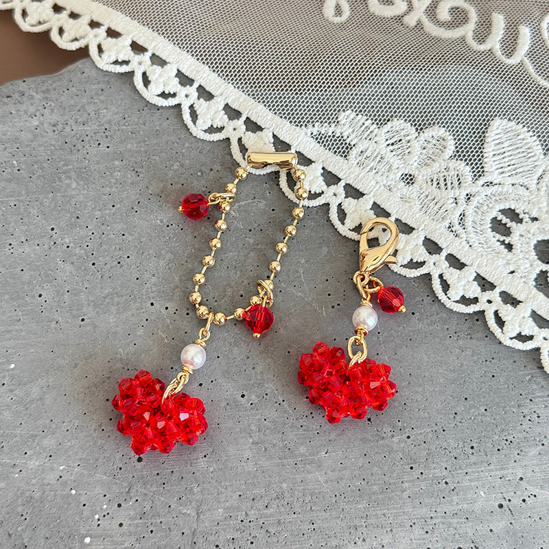 Love-shaped Imitation Crystal And Pearl Purse Charm With Zipper Pull For Womens Bags
