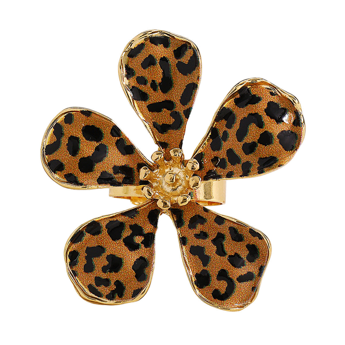 Leopard-print Flower Open Ring Vintage And Adjustable