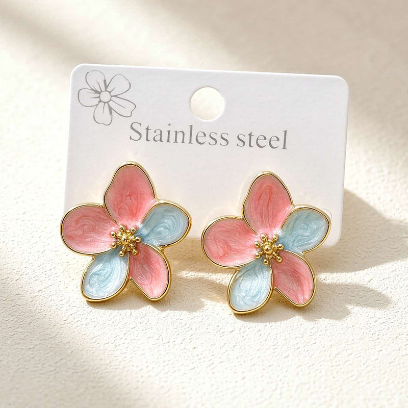 Dopamine-colored Stainless Steel Drop-oil Flower Series Earrings