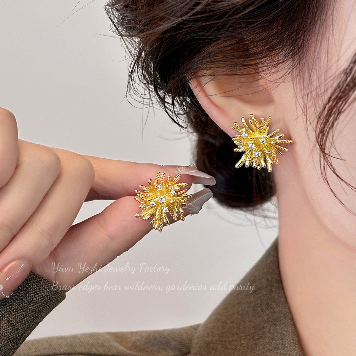 Korean-Style Versatile Zircon Fireworks Dandelion Earrings For Women, Personalized Floral Elegant 925 Silver Needle Earrings