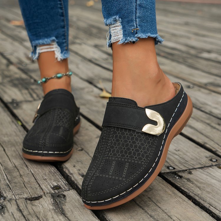 Summer Closed Toe Sandals Metal Hollow Slides Shoes For Women