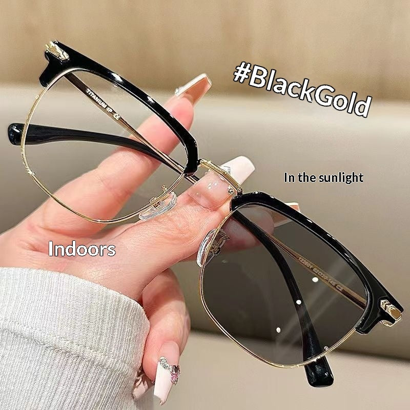 Half-frame Glasses Myopia Glasses Color-changing Stylish Eyewear