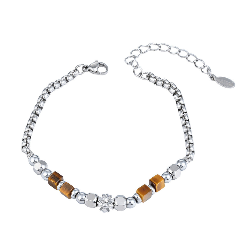 New Chinese Style Faceted Tiger Eye Stone Spliced Broken Silver Bracelet For Men, Hip Hop Luxury High-End Beaded Bracelet, Fashion Versatile Jewelry