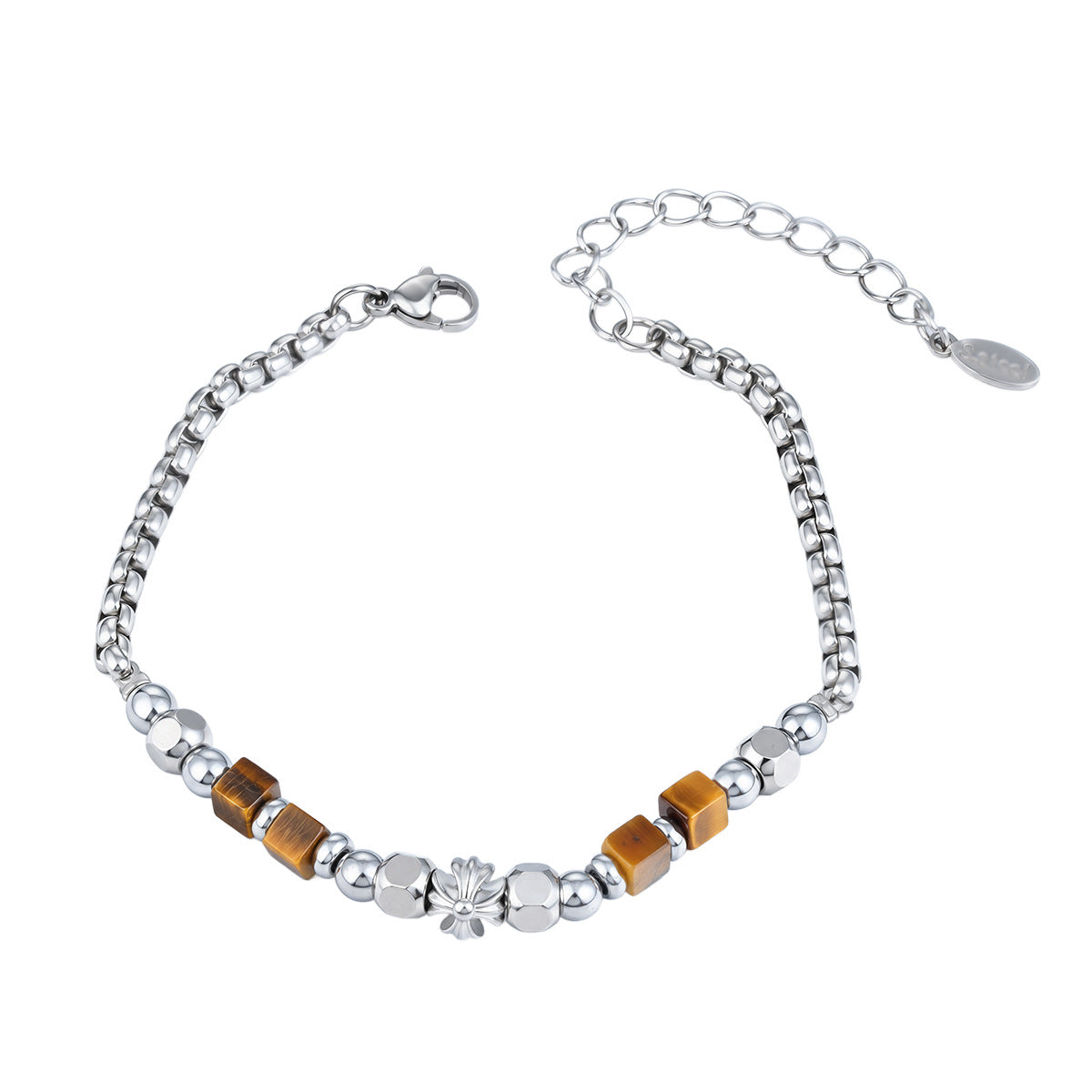 New Chinese Style Faceted Tiger Eye Stone Spliced Broken Silver Bracelet For Men, Hip Hop Luxury High-End Beaded Bracelet, Fashion Versatile Jewelry