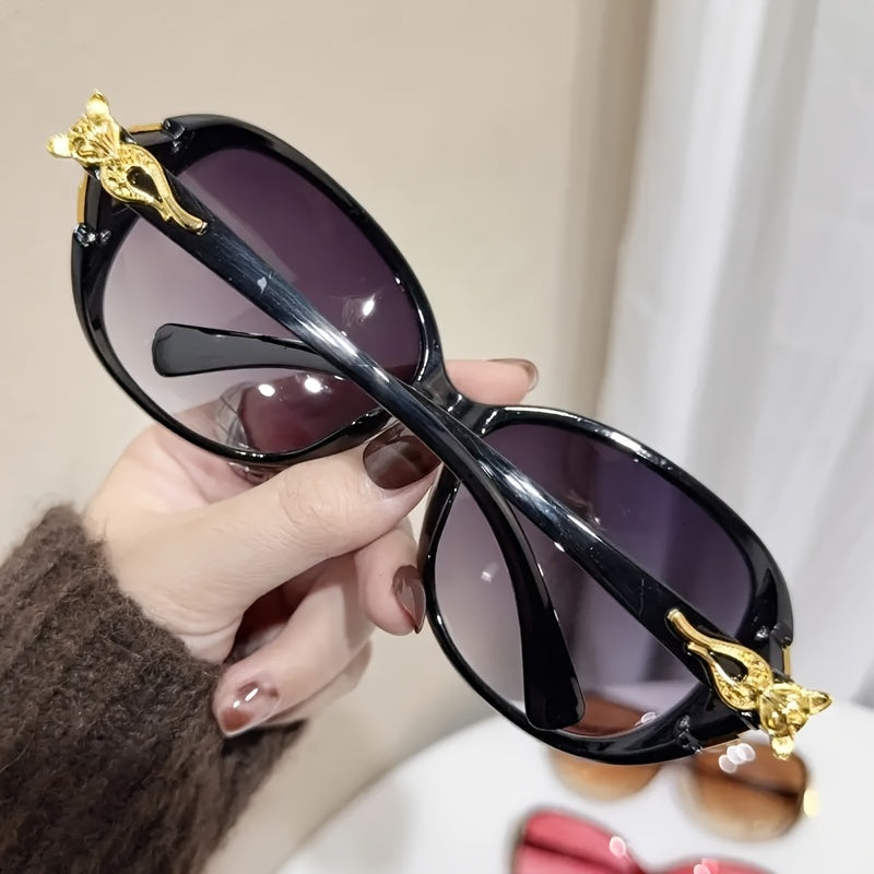 4 Pcs Oversized Oval Sunglasses For Women Uv400 Protective Gradient Lens Eyewear Delicate Gold Metal Side Ornament Comfortable Curved Temple Suitable For Beach Travel Parties And Daily Fashion Outfit