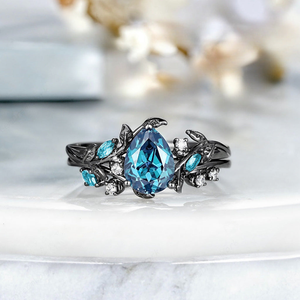 Sanjie European And American Ring Wholesale Blue Topaz Natural Ring Cross-border Fashion Inlaid Water Drop Diamond Jewelry