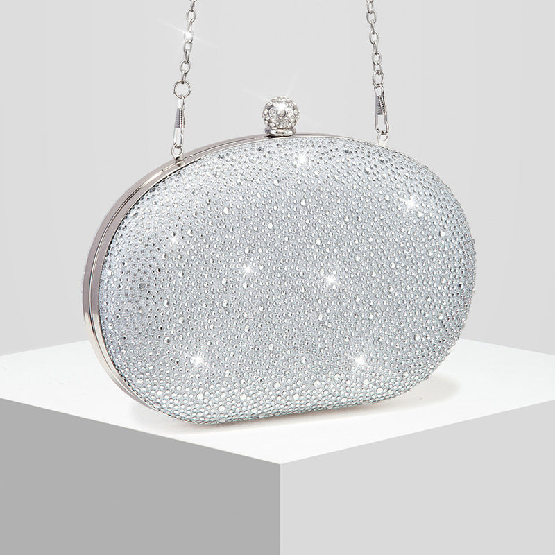 New Shiny Rhinestone Oval Evening Clutch