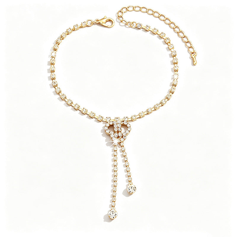 Womens Floral Rhinestone Tassel Anklet,Thin Claw Chain Costume Foot Jewelry For Beach Vacation Wear
