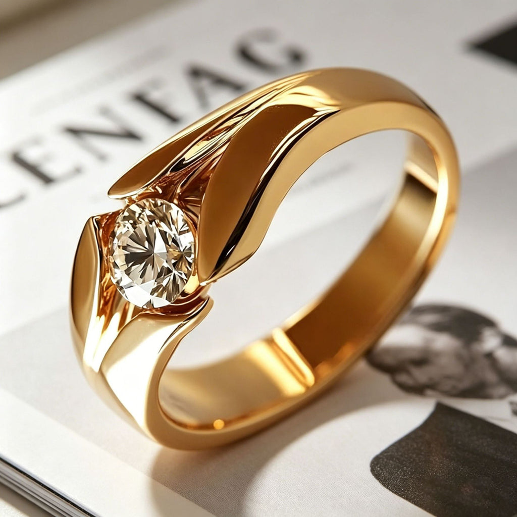 Yanbai Cross-Border Minimalist Style Gold Ring With Zircon Inlay, Simple And Elegant Engagement Ring, Anniversary Gift