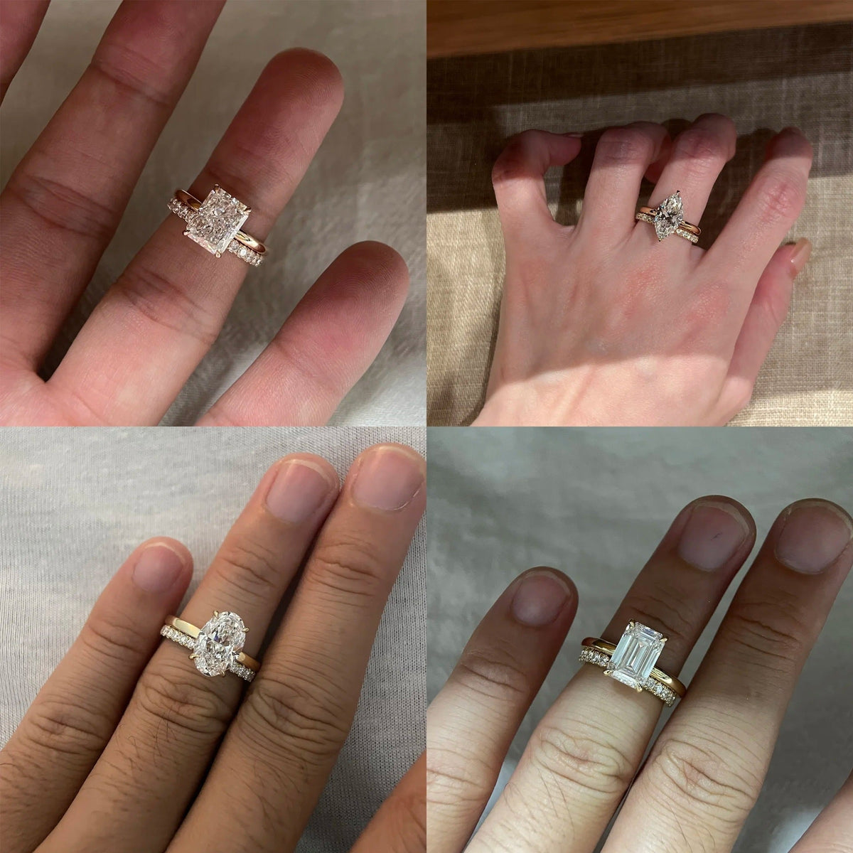 French Vintage Radiant Cut High Carbon Diamond Pigeon Egg Ring, Light Luxury Ice Flower Cut Stackable Ring Set, Women Engagement Finger Band