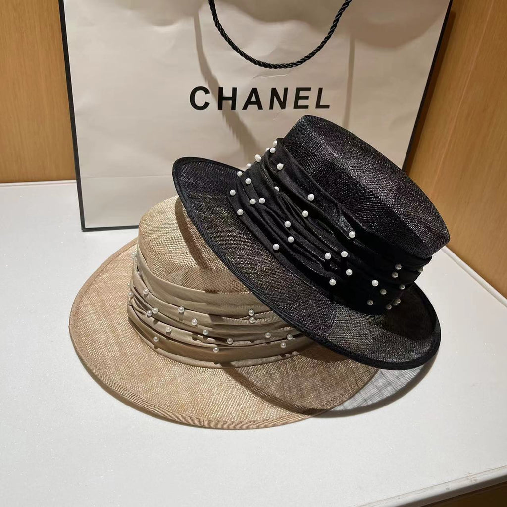 French Elegant Pearl Yarn Flat-top Cap