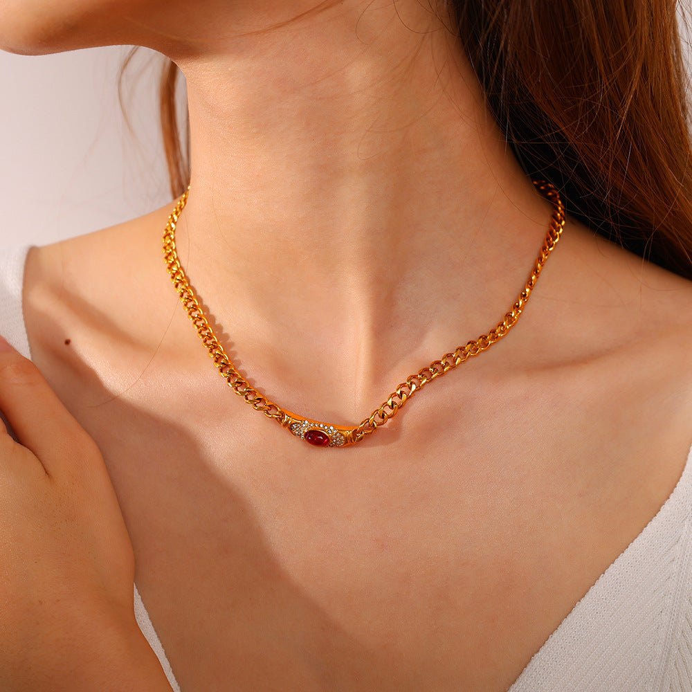 Vintage Mid-century Geometric Choker Necklace With Cats-eye Inlays