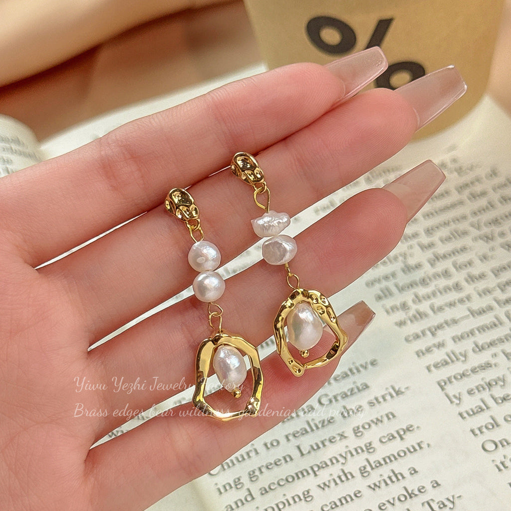 Natural Pearl Earrings, Feminine, High-End, European And American Accessible Luxury Long Earrings, 925 Silver Needle Retro Earrings Wholesale
