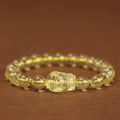 Natural Citrine Pixiu Bracelet Wealth Round Beaded Chain Energy Jewelry For Women