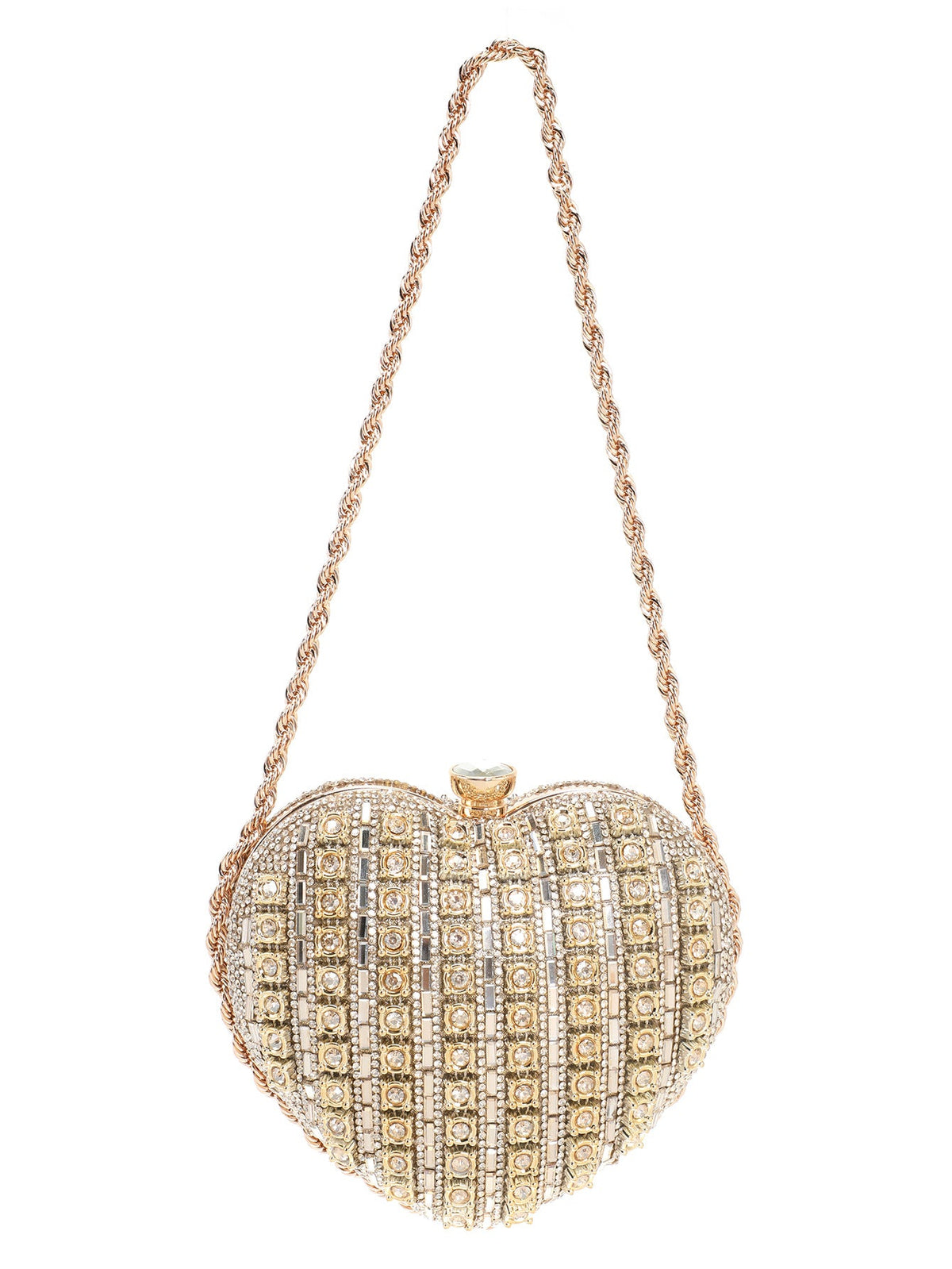 Women's Heart-Shaped Rhinestone Evening Clutch  Full Rhinestone Chain Crossbody Bag, Sparkling Formal Gown Purse & Top-Handle Handbag