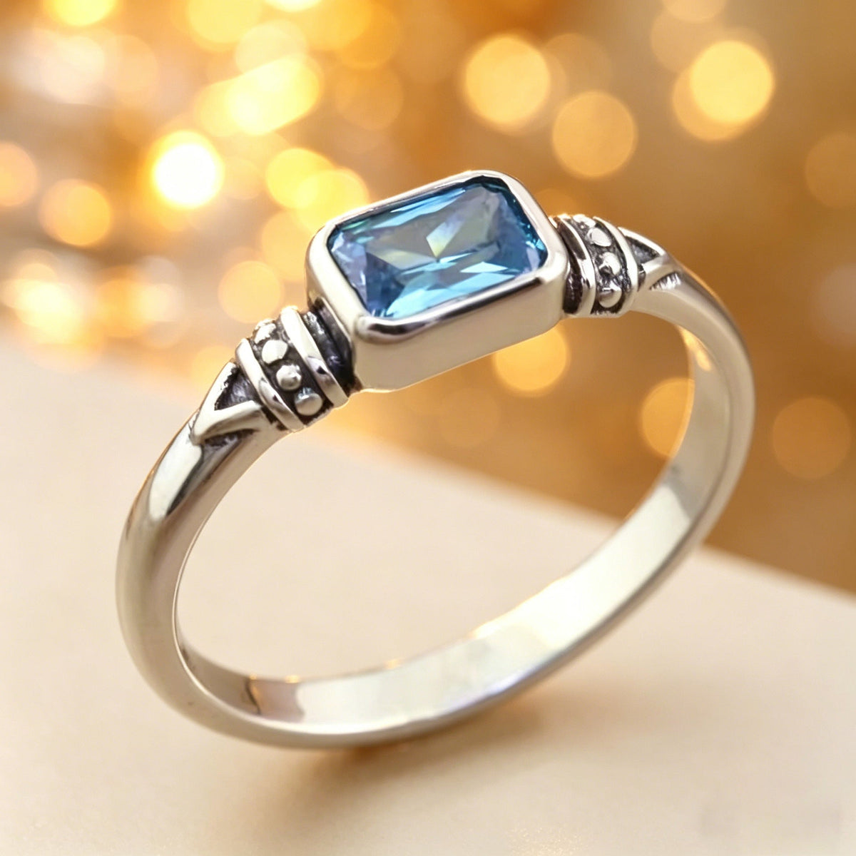 Yanbai Light Luxury Design Ring, Silver Blue Zircon Elegant Versatile Light Luxury Ring For Women, Copper Micro-Inlaid Zircon
