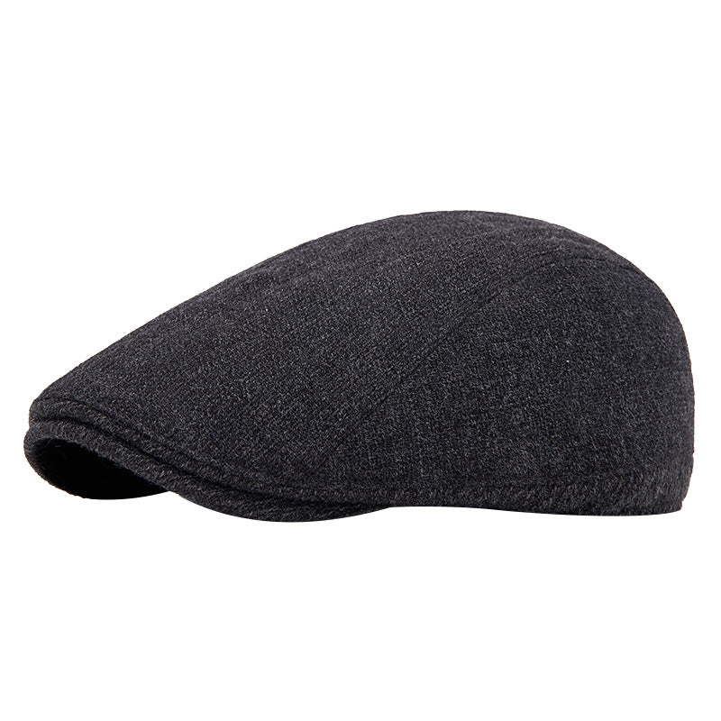 Wool Color-Block Simple Fleece-Lined Warm Retro Newsboy Cap