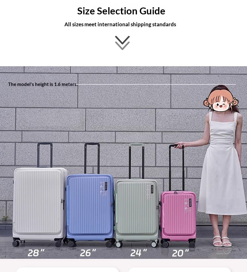 Wisteria Color--New Side-Opening Expandable 20-Inch Carry-On Rolling Suitcase 26-Lock Travel Luggage 24-Large Capacity Leather Bag For Men And Women