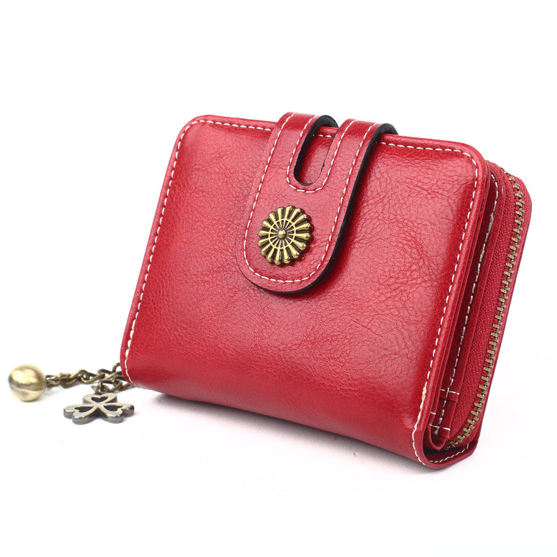Oily Leather Storage Coin Purse Women's Pendant Small Card Holder