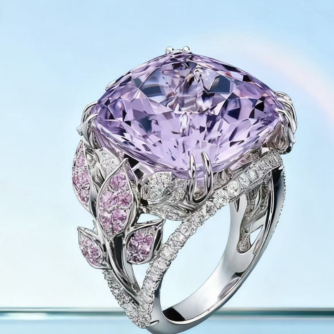 Sanjie European And American Cross-Border New Product Ring, Creative Floral Design, High-End Feel, Women's Purple Diamond Gemstone Ring, Full Diamond Jewelry