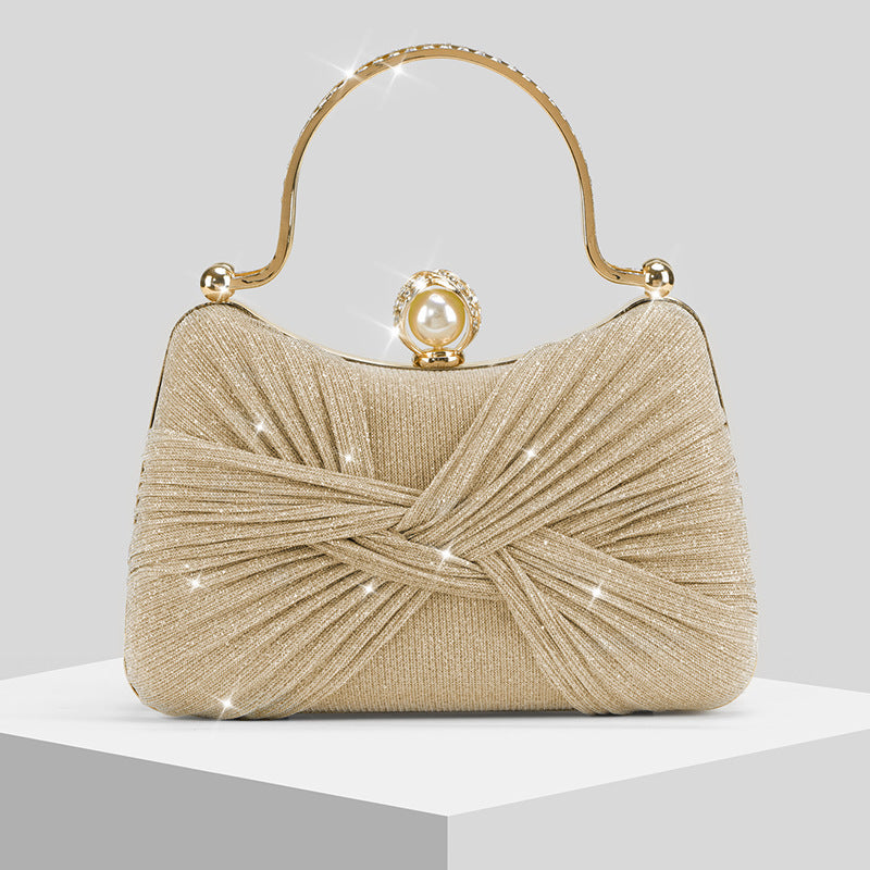Womens Pleated Shimmering Evening Bag Handbag Crossbody Bag Clutch