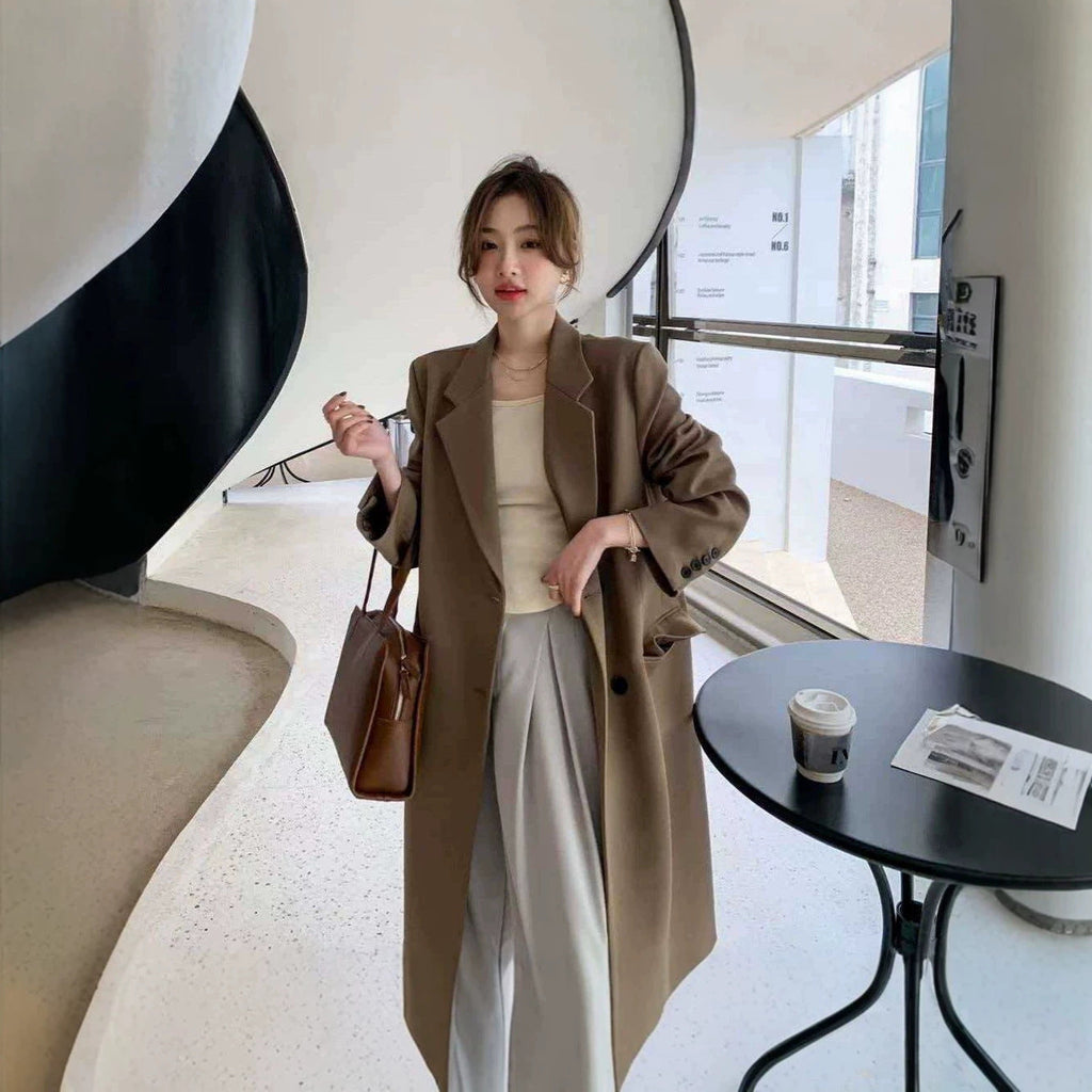 Women's Casual Blazer, Loose-fit Trench Coat