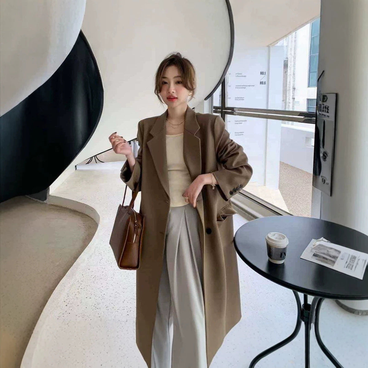 Women's Casual Blazer, Loose-fit Trench Coat