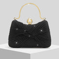 Womens Pleated Shimmering Evening Bag Handbag Crossbody Bag Clutch